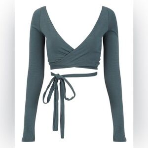 Laina Rauma Hooded Wrap Top - Cool Steel